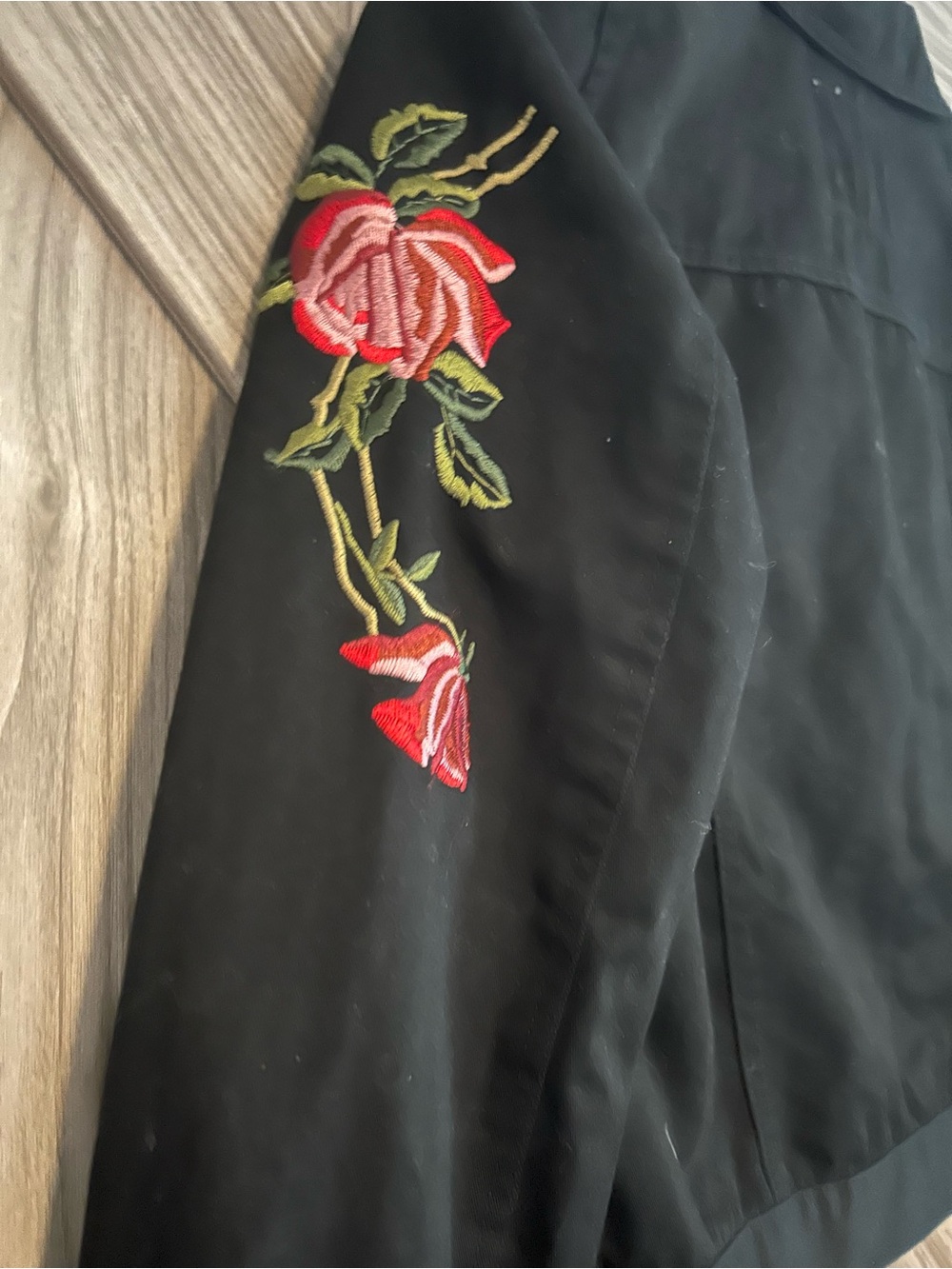 Black Y2K Jacket with Rose Embroidery - Size Small -Floral - Picture 3 of 6